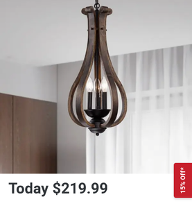 lot 49769 image: Rustic Brown Wood Chandelier 3-Light Farmhouse Pendant Light