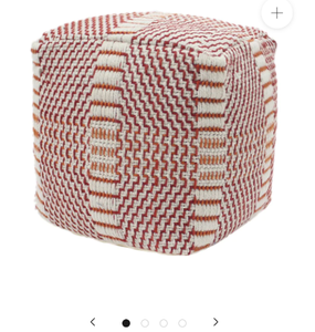 lot 49772 image: Le Pouf. LETITIA OUTDOOR BOHO WATER RESISTANT 16 SQUARE OTTOMAN POUF, RED AND ORANGE