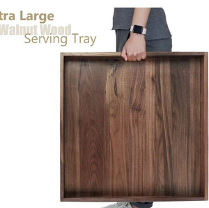 lot 49797 image: MAGIGO Large Square Black Walnut Wood Ottoman Tray