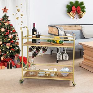 lot 49825 image: Hawoo Home Bar Serving Cart with Wine Rack and Glass Holder