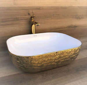 lot 49847 image: Imperial Jewel Gold Vitreous China Rectangular Vessel Bathroom Sink