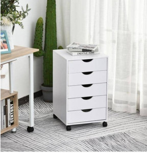 lot 49857 image: White 5-Drawer Storage Organizer Filing Cabinet.