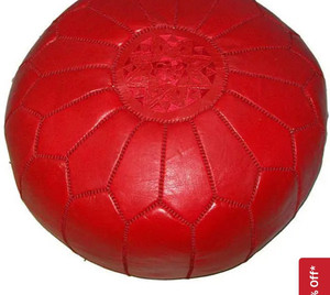lot 49863 image: Handmade Moroccan Contemporary Leather Ottoman Pouf Red (Morocco)
