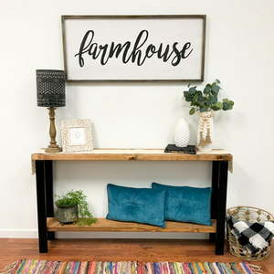 lot 49874 image: Rustic Mod Jet Industrial Metal Leg and Solid Wood Console Table