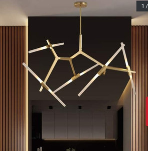 lot 49888 image: 10 Light Brass Branch Asymmetric Modern Chandelier For Living Room- Retail$219.99