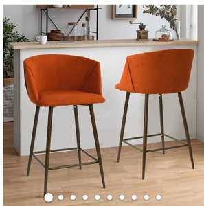 lot 49893 image: JL Creation Upholstered Counter Height Stool with Arm, Set of 2, Orange