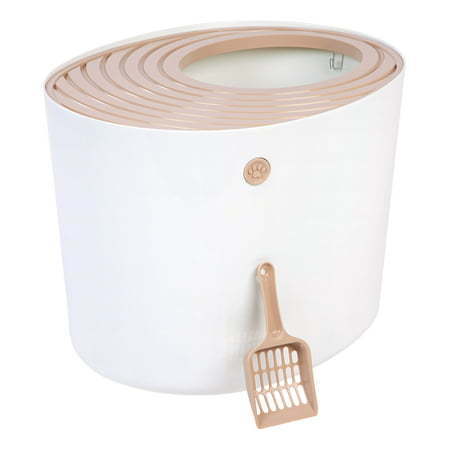 lot 383 image: IRIS USA Top Entry Cat Litter Box WhiteBeige