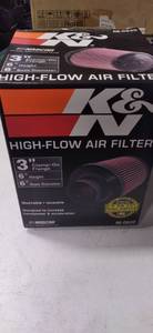 lot 352 image: K&N Universal Clamp-On Engine Air Filter Washable and Reusable Round Tapered 3 in (76 mm) Flange ID 6 in (152 mm) Height 6 in (152 mm) Base 4.625 in (117 mm) Top, RE-0930