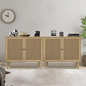 lot 321 image: Kitchen Buffet cabinet, Rattan Natural Finish, Soft Close Doors