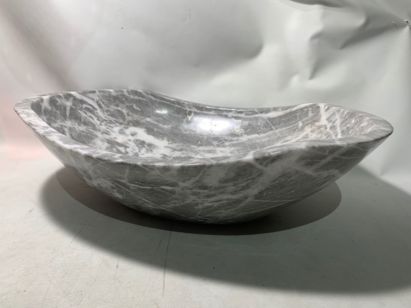 lot 262 image: Shades of Nature Luxurious Grey Polished Solid Marble Oval Bathroom Vessel Sink