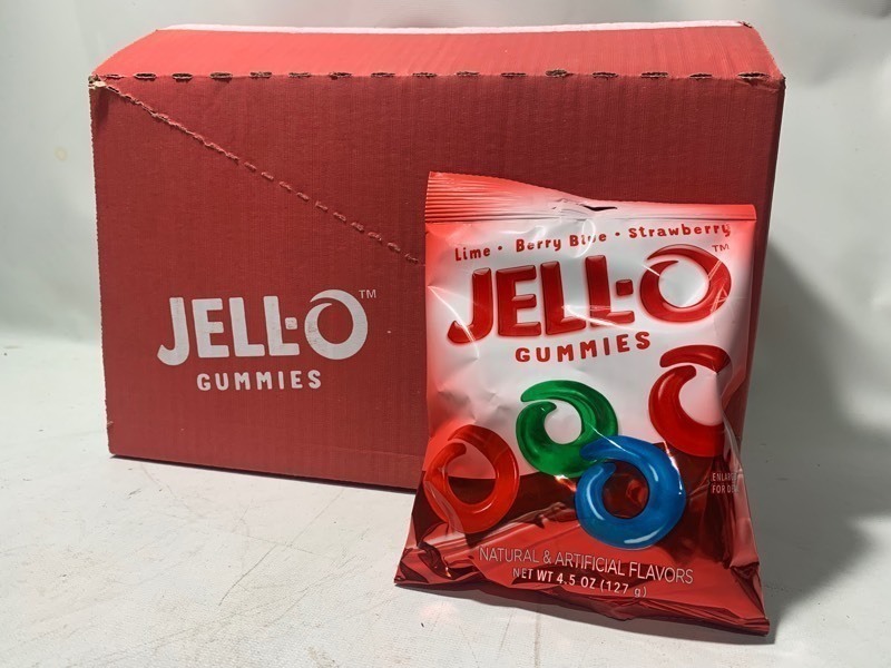 lot 158 image: 3 New Box of 12 Bags of Jell-O Gummie Candy�(36 Bags Total)