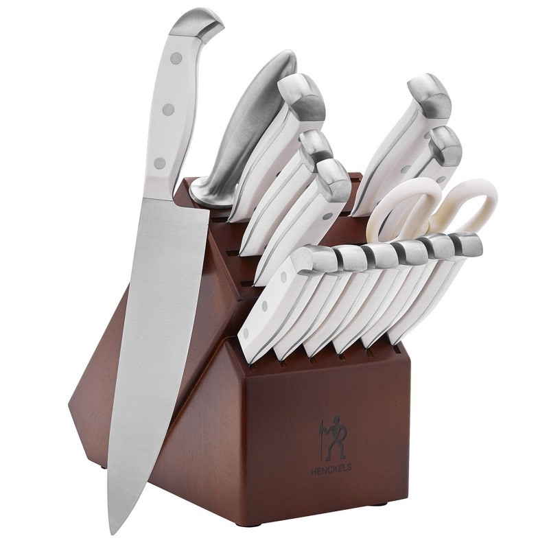 lot 18 image: J.A. Henckels Premium Quality 15-Piece Statement White Handle Knife Set w Block