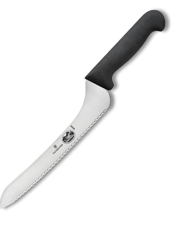 lot 24 image: New Victorinox Swiss Army 9 Black Offset Wavy Edge Bread Knife w Polypropylene Handle