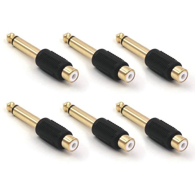 lot 319 image: VCE RCA to 14 Audio Adapter, 6.35mm Mono Plug Male to RCA Female Connectors 6-Pack