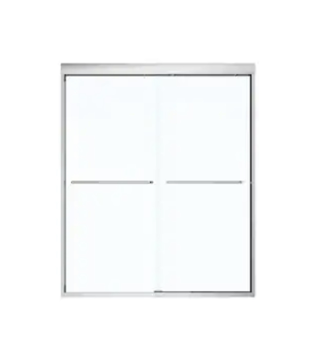 lot 36 image: New Maax Aura 6MM Shower Clear Glass Door w Chrome Towel Bar 55-59x71