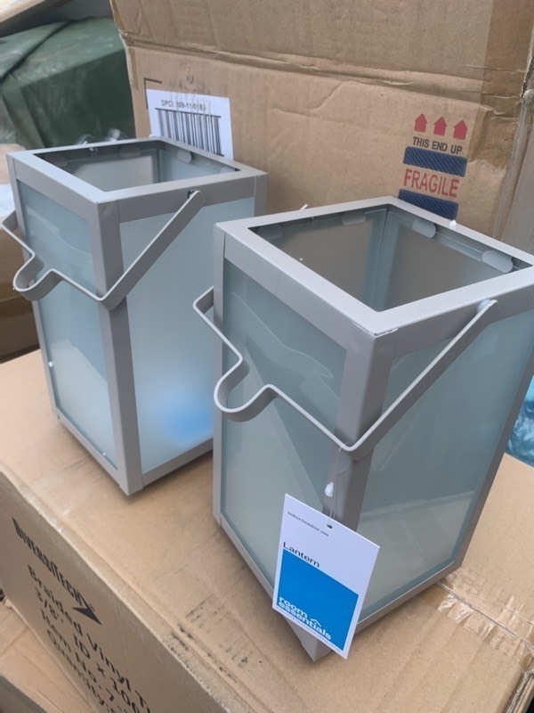 lot 389 image: 2 New 9 Fogged Glass Outdoor Indoor Lanterns