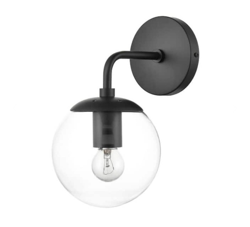 lot 357 image: New Light Society Zeno Globe Black Wall Sconce with Clear Shade