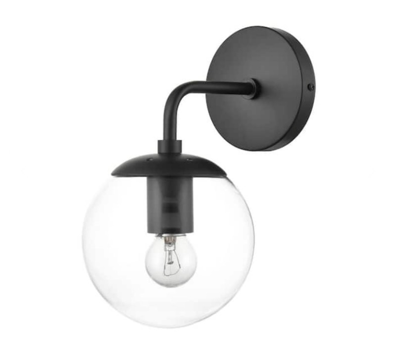 lot 356 image: New Light Society Zeno Globe Black Wall Sconce with Clear Shade