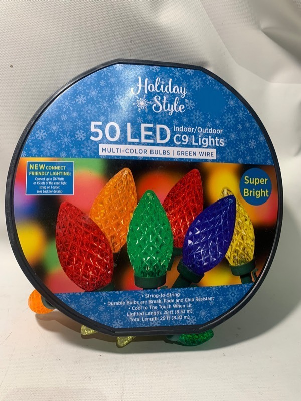 lot 465 image: New Holiday Style 50 LED C9 Multi-Color Lights 29ft