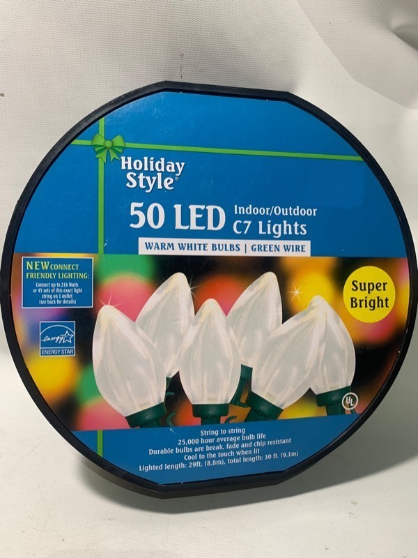 lot 466 image: New Holiday Style 50 LED C9 Warm White Lights 29ft