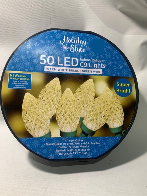 lot 467 image: New Holiday Style 50 LED C9 Warm White Lights 29ft