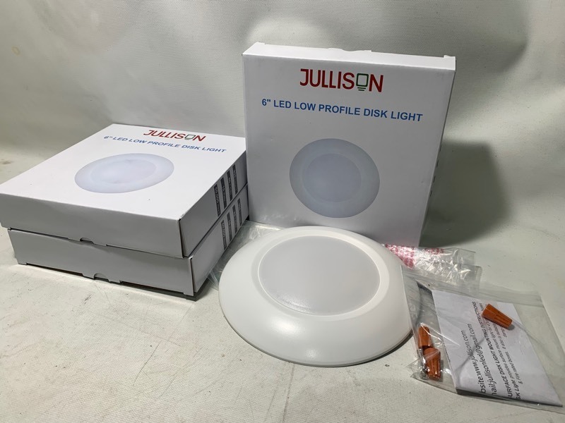 lot 361 image: 3 New Jullison 6 LED Low Profile Disk Lights