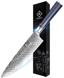 lot 21 image: New WeKit Damascus Chef Knife Japanese VG10 Sharpest 67-Layer High Carbon Stainless Steel Kitchen Knife, Blue Handle