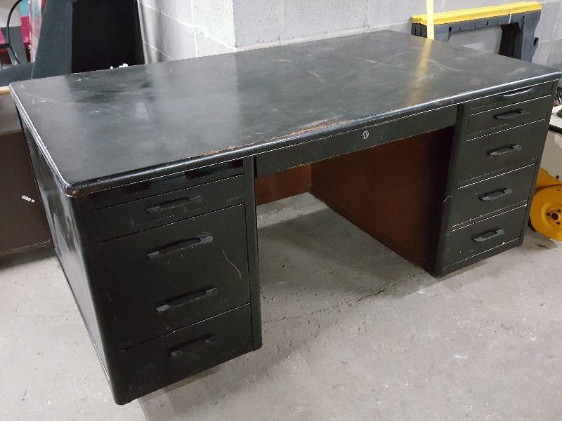 lot 2025 image: I wish they hadnt painted this 8 drawer solid wood desk, but they did.  Pretty nice and functional desk