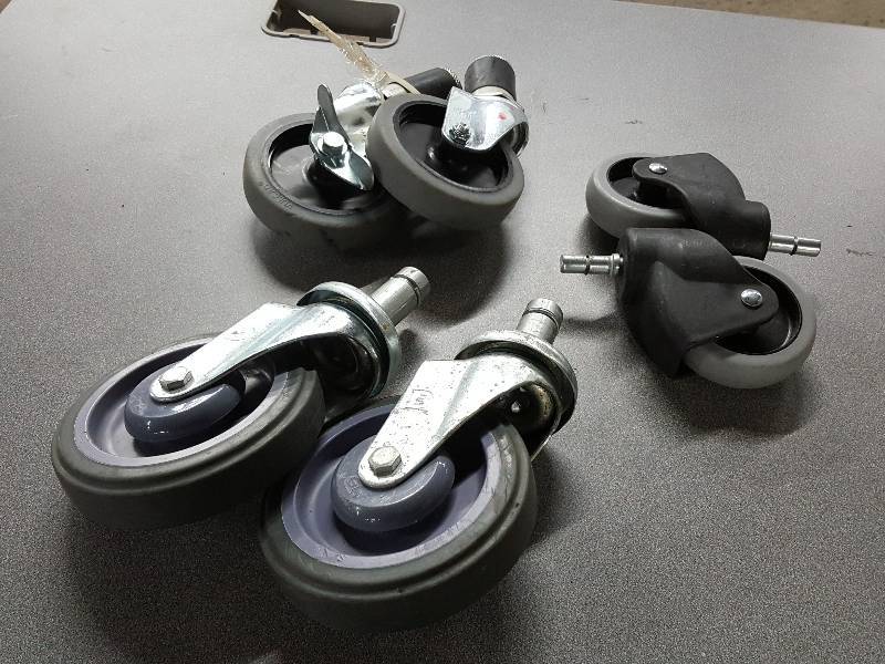 lot 2114 image: 3 pairs of HD swivel casters.  Pair of 3, 4 and 5.  Put your cart on wheels here