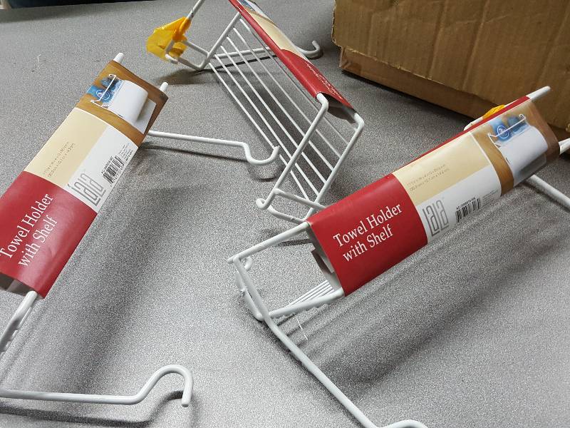 lot 2163 image: 13 of these new Towel roll dispensers with shelf for your shop or work kitchen with mounting hardware included