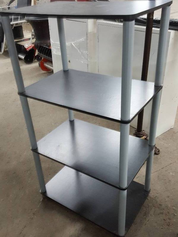 lot 2184 image: 4 level  tier Black and Silver entertainment stand