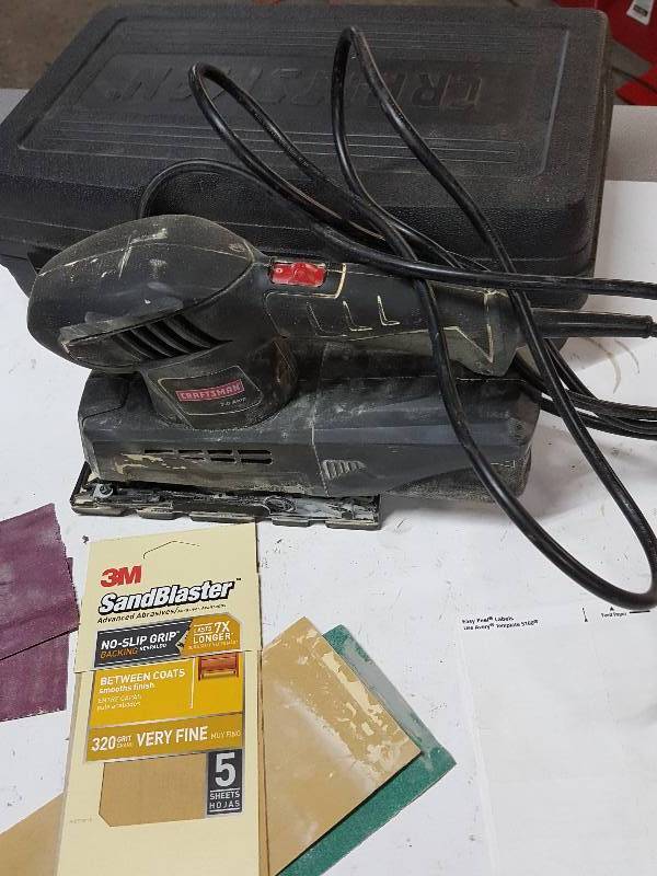 lot 8089 image: Nice Craftsman Oscillating electric sander with a few refill papers.  Runs great and has dust collector on the back