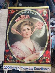 lot 5428 image: double sided Olympia beer sign