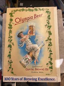 lot 5429 image: double sided Olympia beer sign