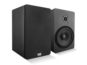 lot 35698 image: Home Theater Wooden Bookshelf Speakers, Black color with gold plating   (Set of 2)