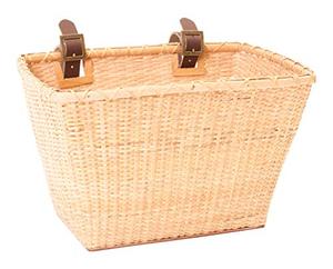 lot 35724 image: Retrospec Bicycles Cane Woven Rectangular Toto Basket with Authentic Leather Straps and Brass Buckles, Natural