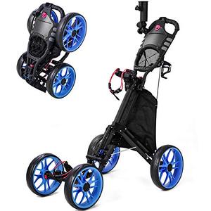 lot 35752 image: Baniromay Upgraded Golf Push Cart, 4 Wheel Lightweight Folding Golf Pull Cart, Blue
