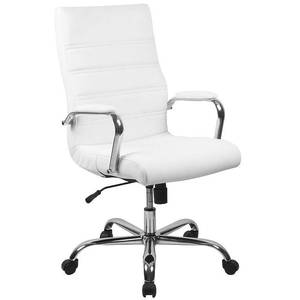 lot 35753 image: Flash Furniture High Back Executive Swivel Office Chair with Metal Frame and Arms, White LeatherSoft with Chrome Frame