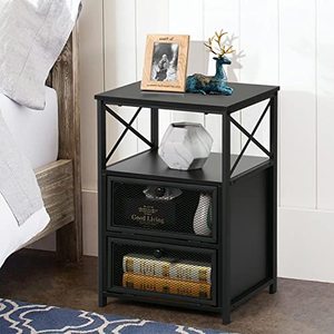 lot 35764 image: VECELO Modern X-Design Night Stand, Black