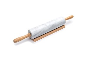 lot 37901 image: Fox Run Polished Marble Rolling Pin with Wooden Cradle, White  (10 Inch Barrel)