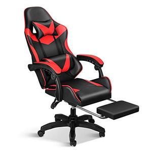 lot 37915 image: YSSOA Backrest and Seat Height Adjustable Swivel Recliner Racing Office Computer Ergonomic Video Game Chair, White and Black