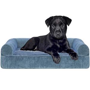 lot 38818 image: Furhaven Orthopedic Faux Fur and Velvet Sofa-Style Pet Bed, Harbor Blue  (Sm)
