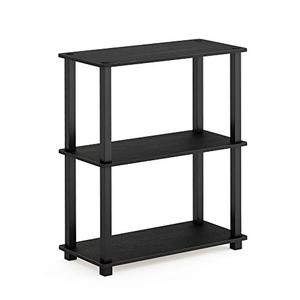 lot 38821 image: Furinno Turn-S-Tube 3-Tier Compact Multipurpose Shelf Display Rack with Square Tube, Americano Black