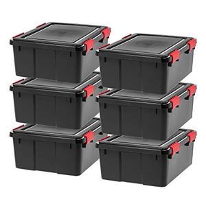 lot 38834 image: IRIS USA Weathertight Plastic Storage Container with Durable Lid and Seal and Secure Latching Buckles, Black (30qt) (4 Pack)