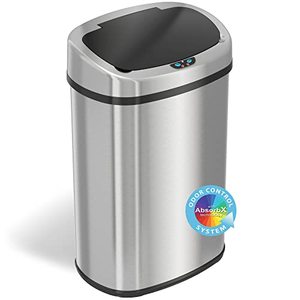 lot 38843 image: iTouchless SensorCan Oval Trash Can with Odor Filter, Stainless Steel  (13 Gallon)  (Battery & AC Adapter NOT included)