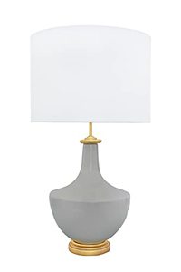 lot 38847 image: Creative Co-Op Stoneware Linen Shade Table Lamp, Grey and Gold  (27)