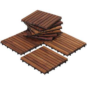 lot 38854 image: Bare Decor EZ-Floor Interlocking Flooring Tiles, Solid Teak Wood Oiled Finish (Set of 10)