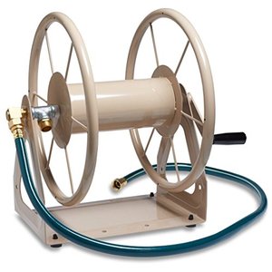 lot 38857 image: Liberty Garden Products 703-1 Multi-Purpose Steel Garden WallFloor Mount Hose Reel, Tan