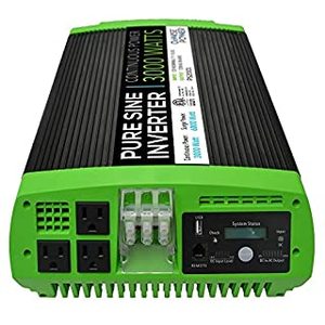 lot 38876 image: GoWISE Power 3000W Continuous 6000W Surge Peak Power Pure Sine Wave Inverter wDigital LCD Display, Black and Green