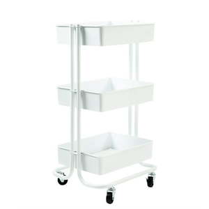 lot 39301 image: Seville Classics 3-Tier Rolling Steel Storage Bin Utility Kitchen Trolley with Wheels Cart, White